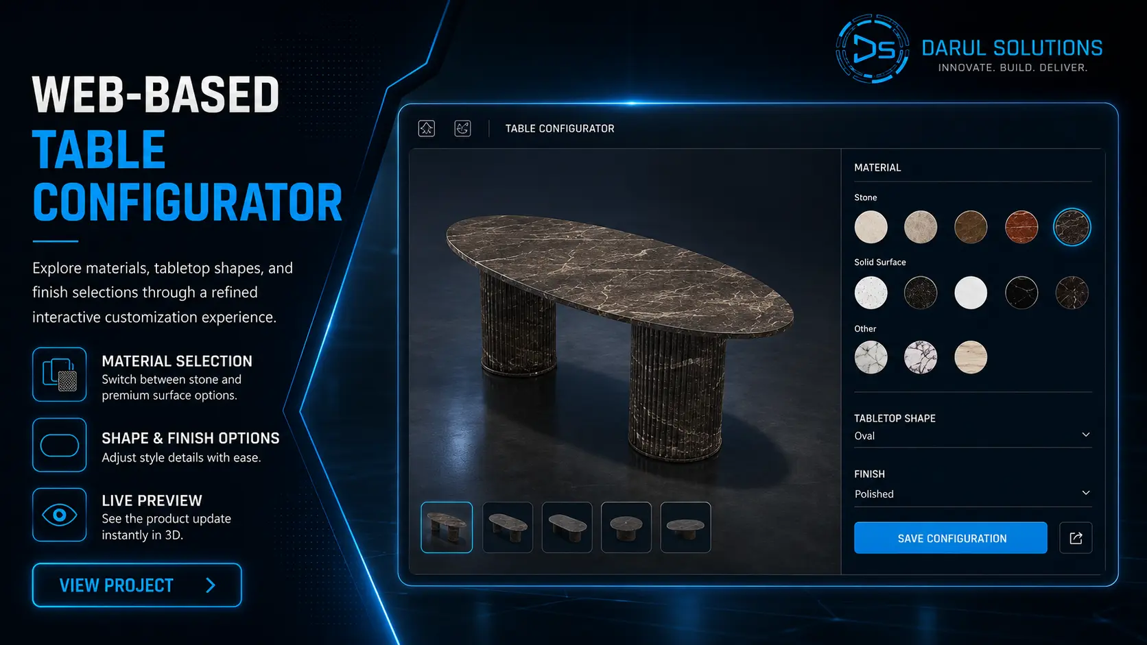 Custom Dining Table Configurator - Web Product Configurators visualization screenshot 1